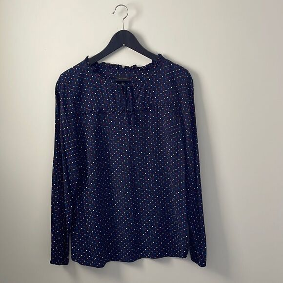 NWOT TALBOTS Navy multi color polka dotted Top. Size Small‎ - Picture 1 of 6